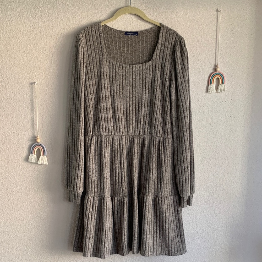 ModCloth Soft Sweater Long Sleeve Dress Tiered Skirt Mini XL
